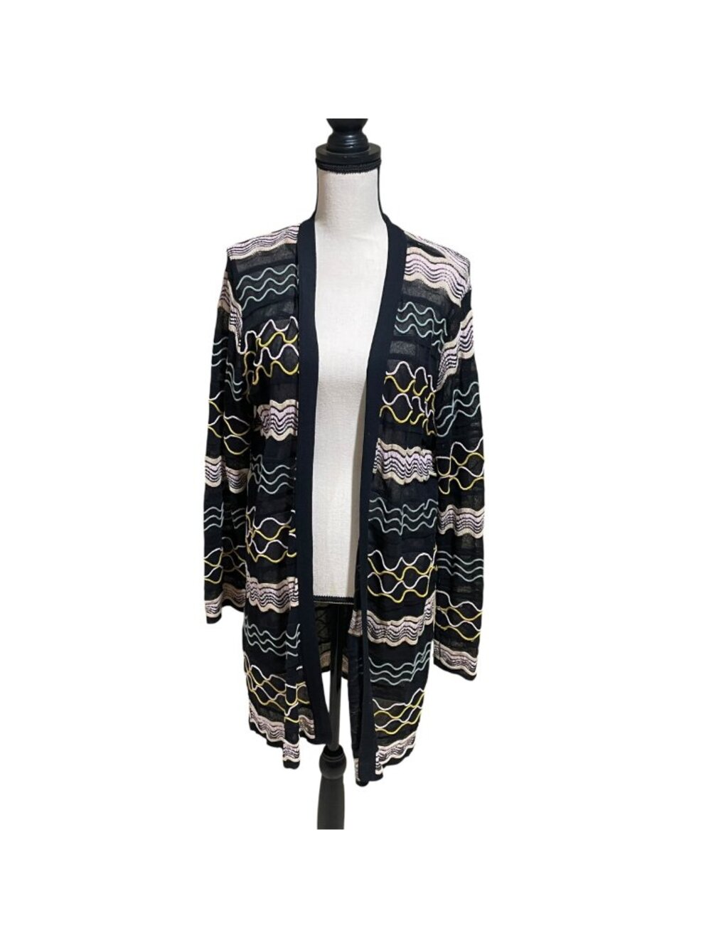 M Missoni black pattered knit work open front cardigan